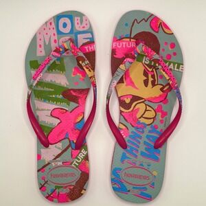 Havaianas Disney Mickey Mouse "Future is Female" Flip Flops Women 9/10 Pop Art